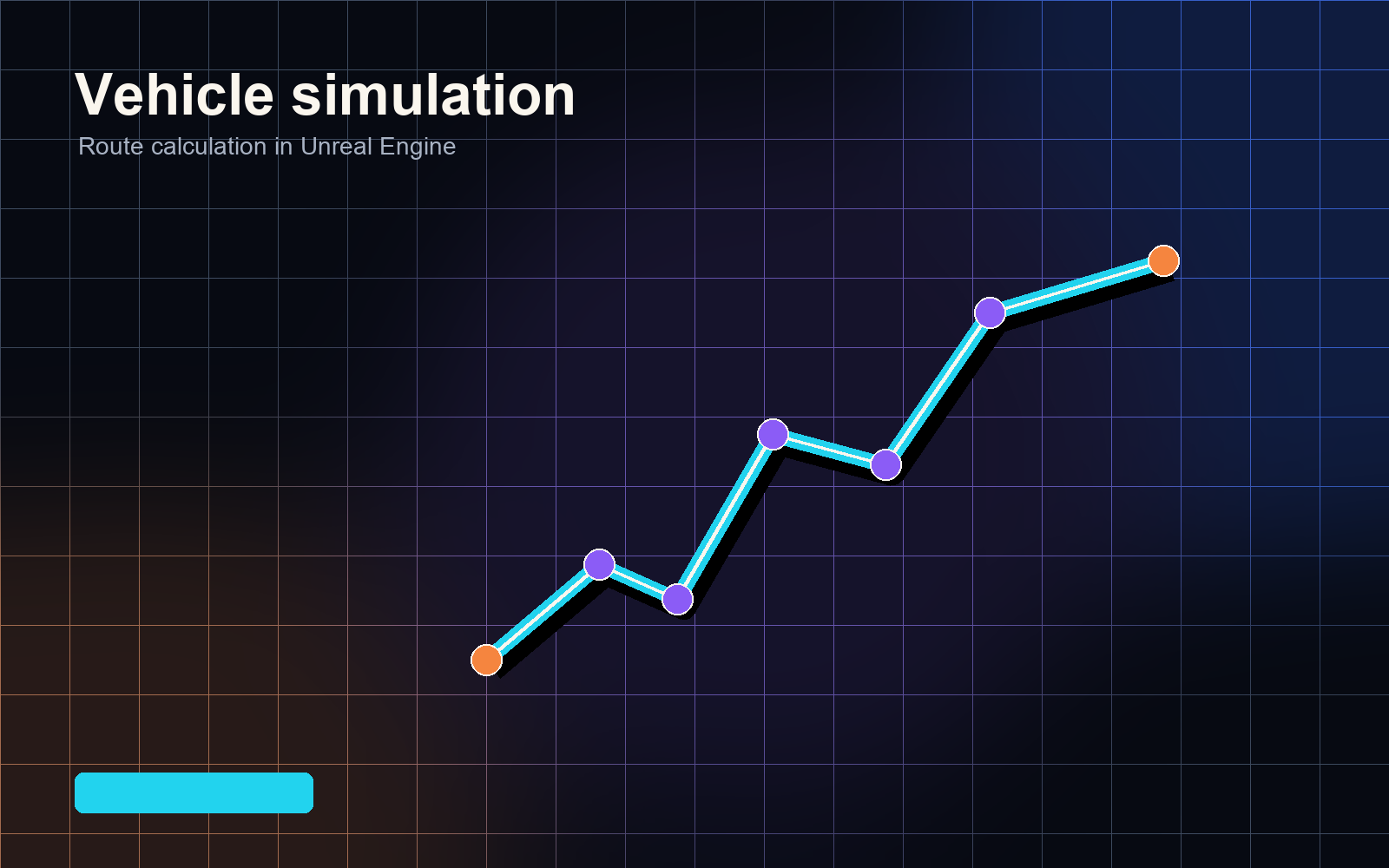 Abstract route map visual representing vehicle navigation and real-time route calculation.